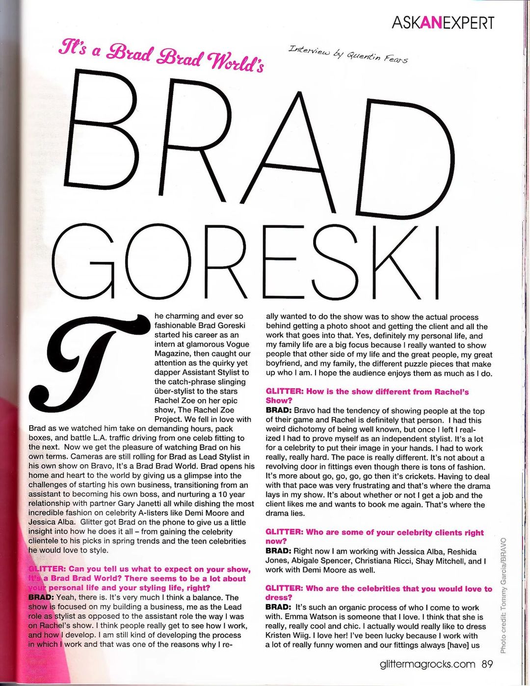 Glitter Magazine page 89: the opening of It's a Brad Brad World's Brad Goreski, interview by Quentin Fears