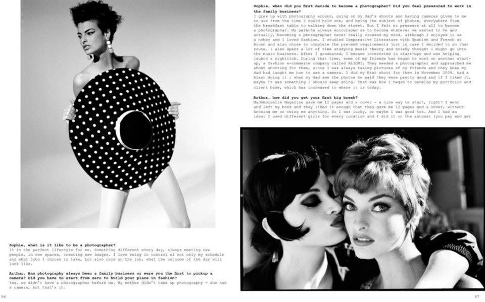 The Painter and the Light, pages 96 and 97 of Visionarios Magazine: two of Arthur Elgort's black and white fashion photographs beside the interview