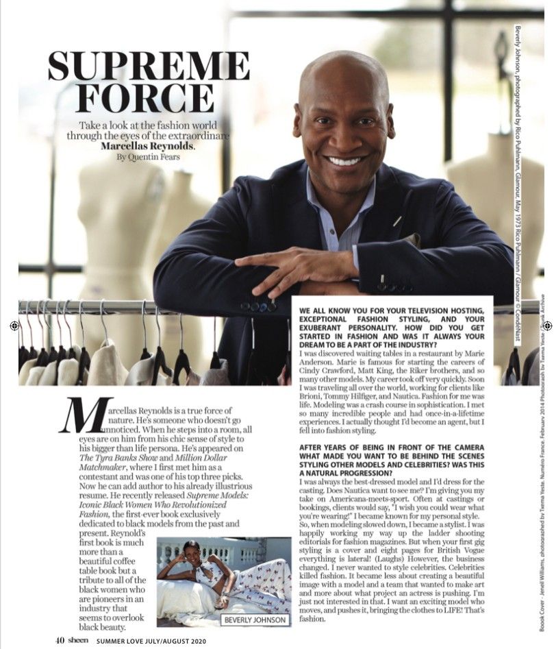 Supreme Force by Quentin Fears, page 40 of Sheen Magazine: the opening page with a portrait of Marcellas Reynolds